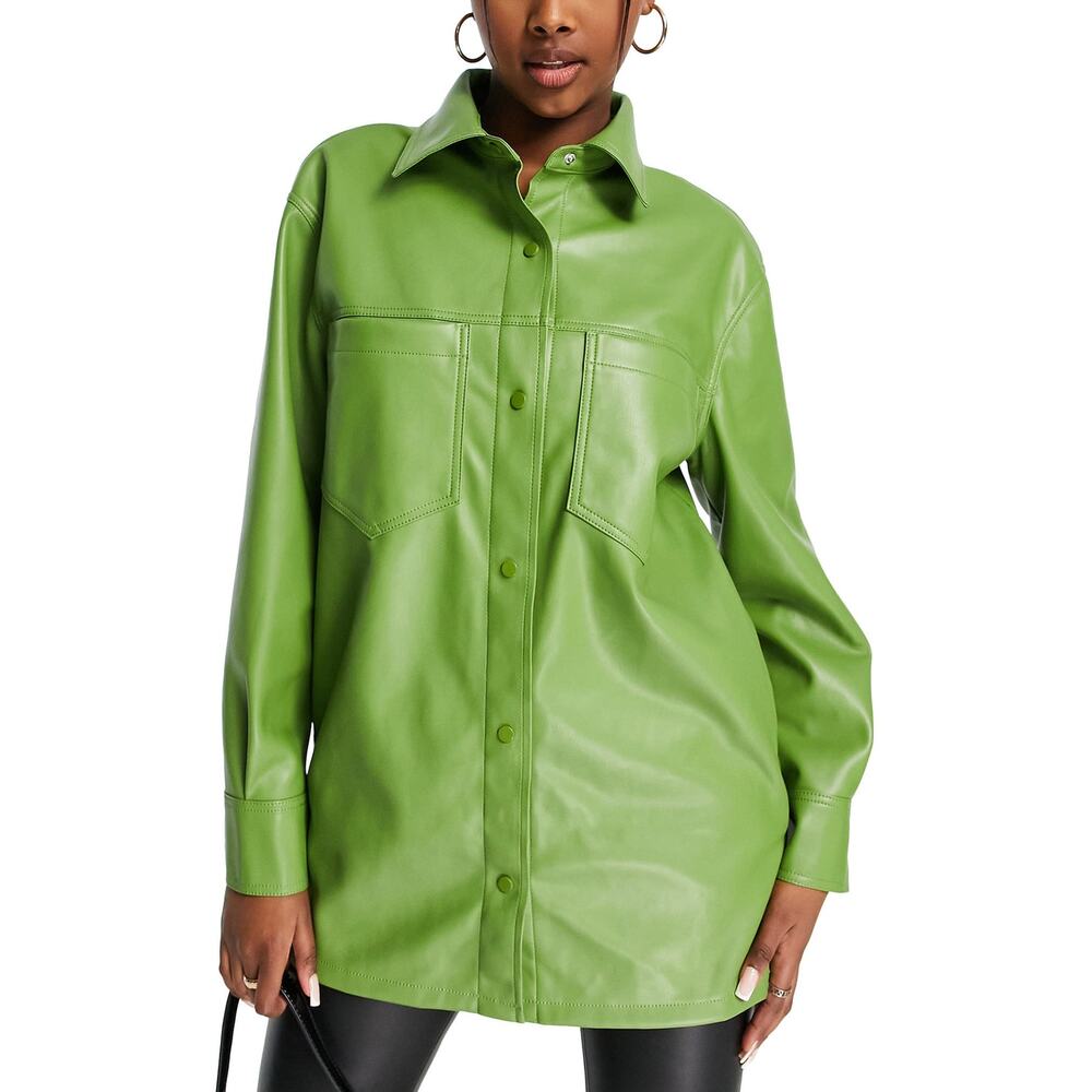 Topshop Maddie Faux Leather Button-Up Shirt Size 4 US - Picture 1 of 4